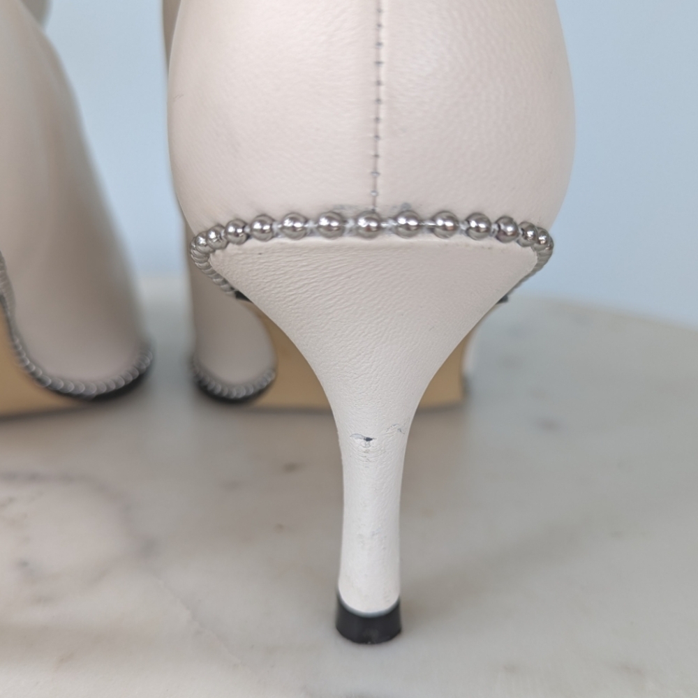 Coach Women's Wynie Off White Leather Drawstring Studded Ankle Boots - Picture 11 of 15